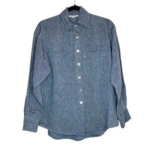 Bryn Walker Blue Linen Button Up Long Sleeve Top Size XXS Lagenlook Beach